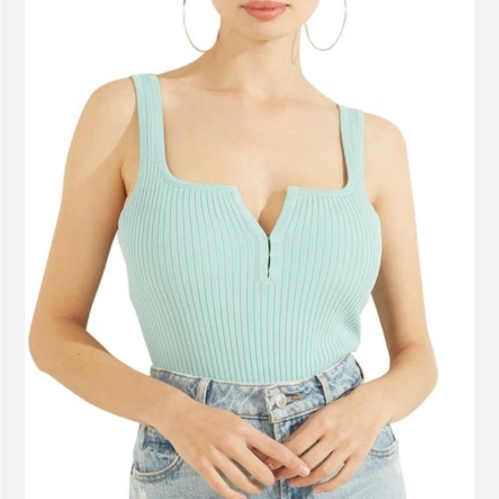 Guess Kaylee Rib Knit Bodysuit In Blue